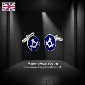 Silver Plated Blue Enamel Square and Compass Cufflinks