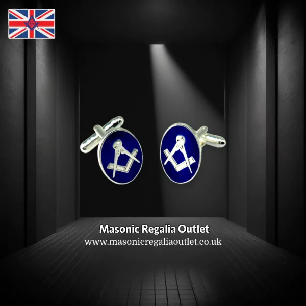 Silver Plated Blue Enamel Square and Compass Cufflinks